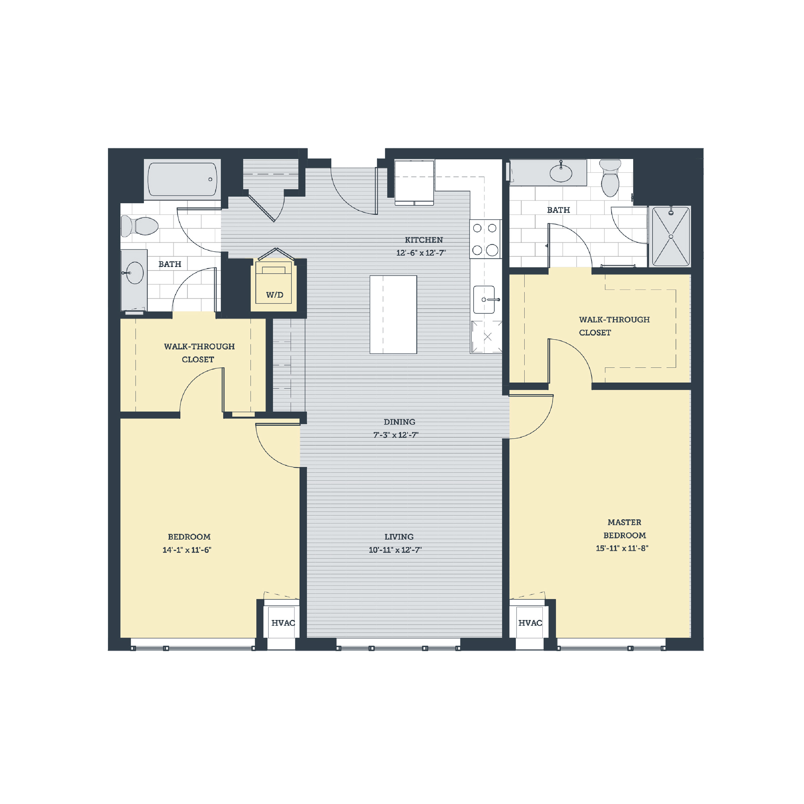 Floor plan for 2 beds, 2 baths, 1195 sqft